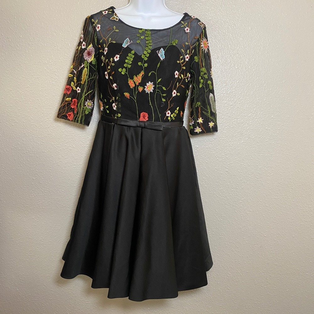 Black Embroidered Formal Dress Small Dark Feminine Graduation Romantic Whimsical